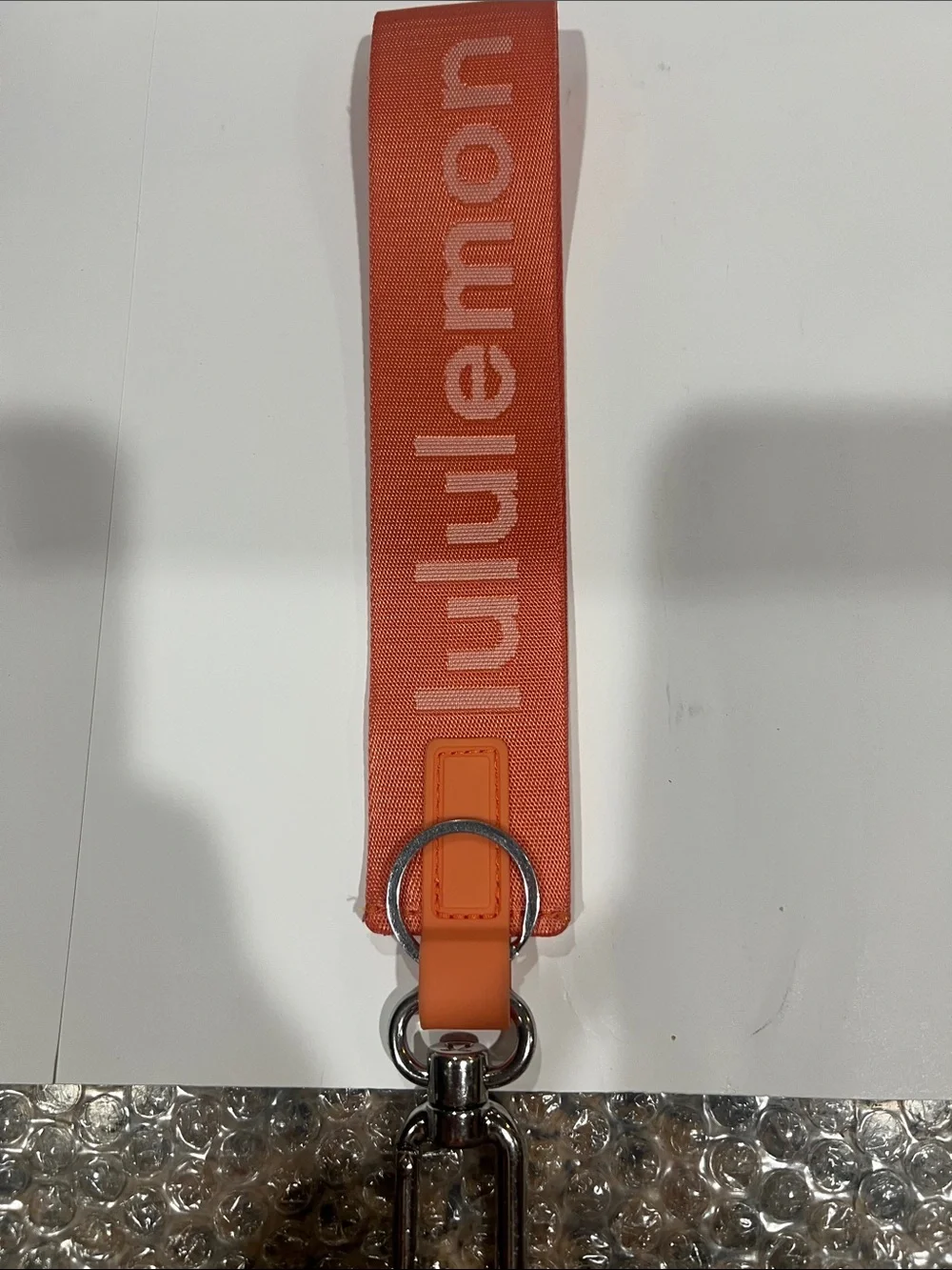 lululemon athletica Coral Orange Wrist Lanyard with Metal Clip